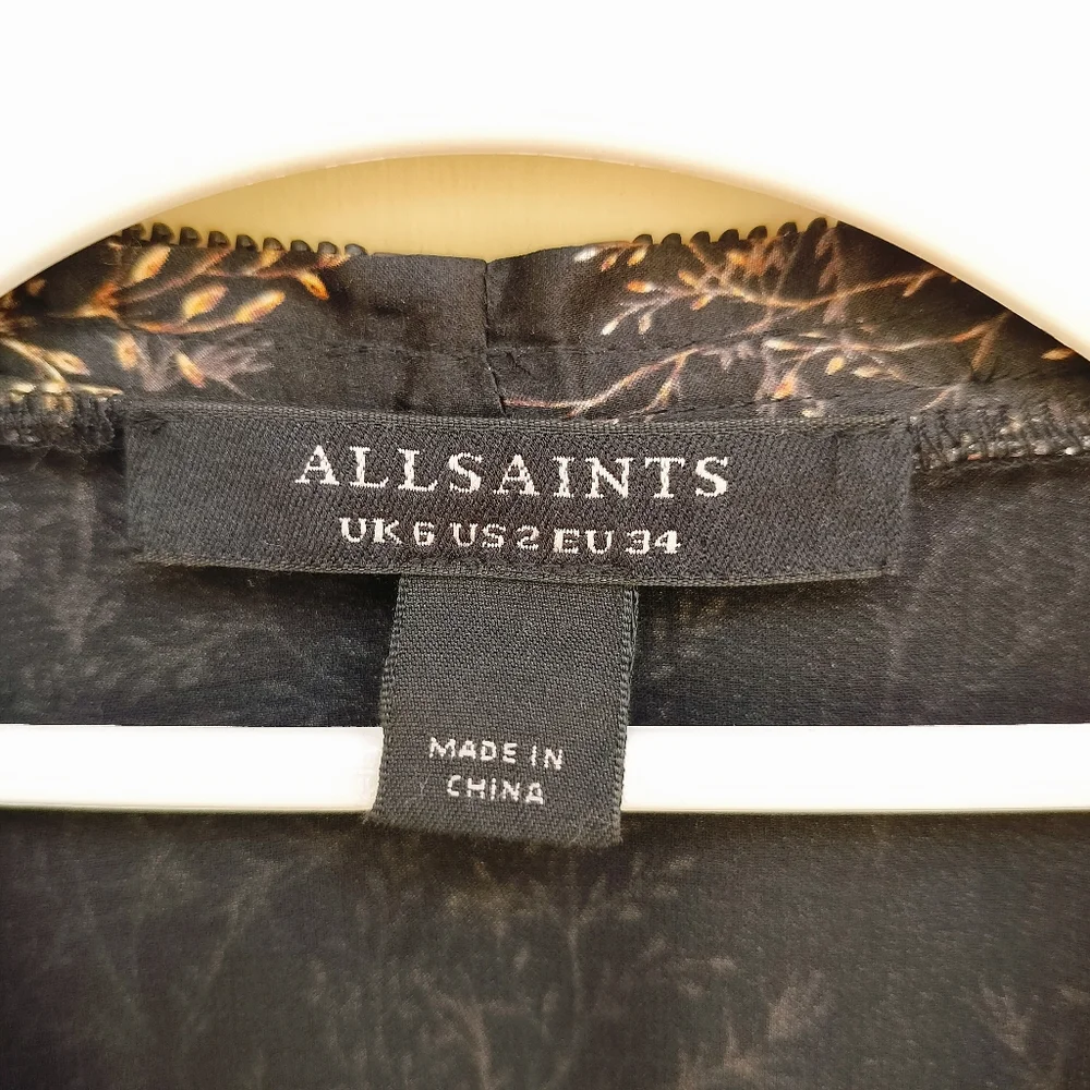 All Saints Niyah Yorick Dress Skeleton Tree Branch Design Silk Blend Halloween - Picture 8 of 13